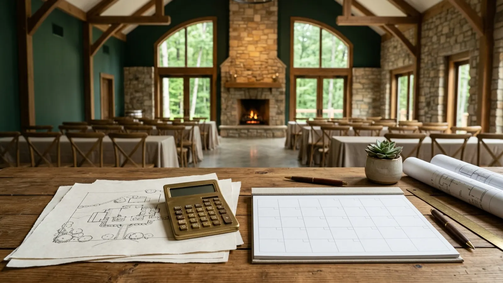 Wedding venue calculator planning scene